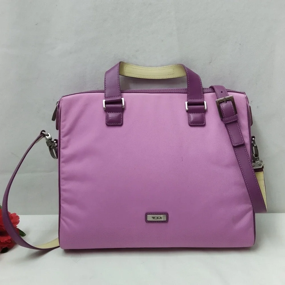 Tumi Purple Nylon Zipper Closure Messenger Laptop Crossbody Bag